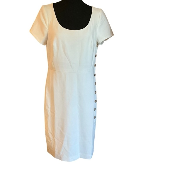 Ann Taylor White Side Button Sheath Dress Size 10 - Picture 2 of 10